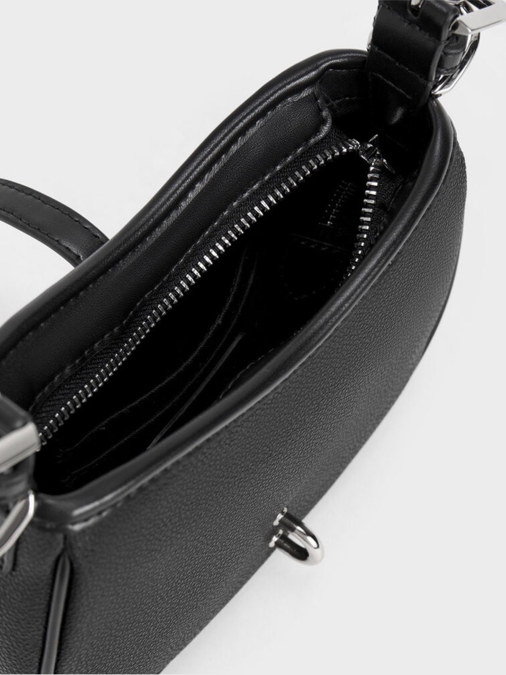 Charles & Keith Thessaly Metallic Accent Bag | Black Top Handle Crossbody Purse - Picture 8 of 10
